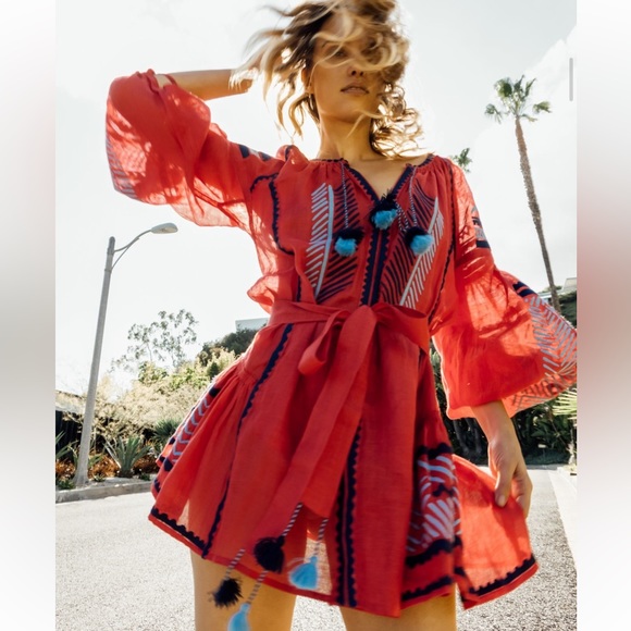 March 11 Namibia Red Linen Mini Dress Size L - Picture 3 of 17